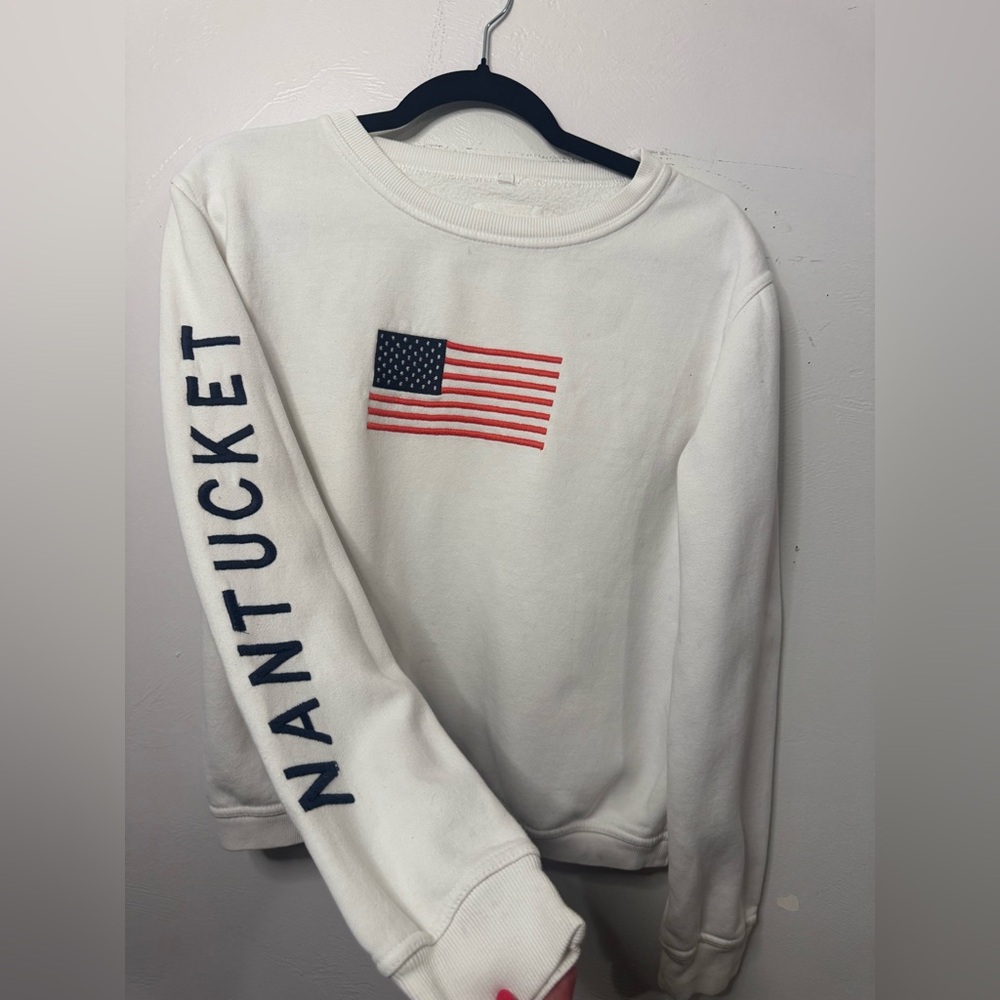 White Nantucket Sweatshirt with American Flag